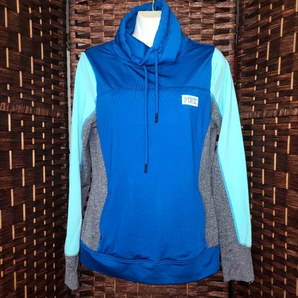 Victoria’s Secret Pink Ultimate Cowl High Neck Pullover Sz Small Aqua Teal Gray